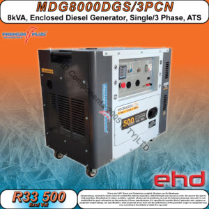 8KVA, Enclosed Diesel Generator, Single or 3 Phase, ATS