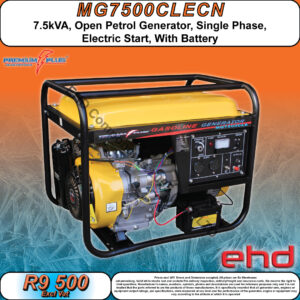 7.5KVA, Open Petrol Generator, Single Phase, Electric Start, with Battery